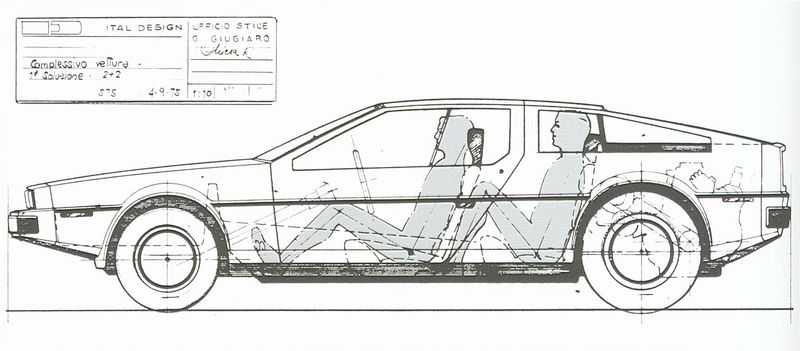 The DeLorean 2+2 concept sketch that Dore used as the basis for his car.